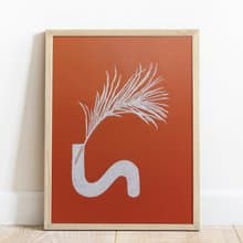 Terracotta Linocut Print Boho Chic Vase Plant Wall Artwork Decor New Home Gift