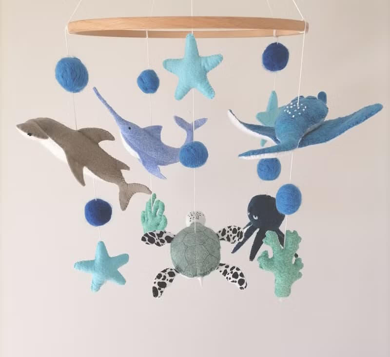 Ocean Mobile crib Boy Nursery decor, Felt Sea Animals Mobile crib,handmade Gift