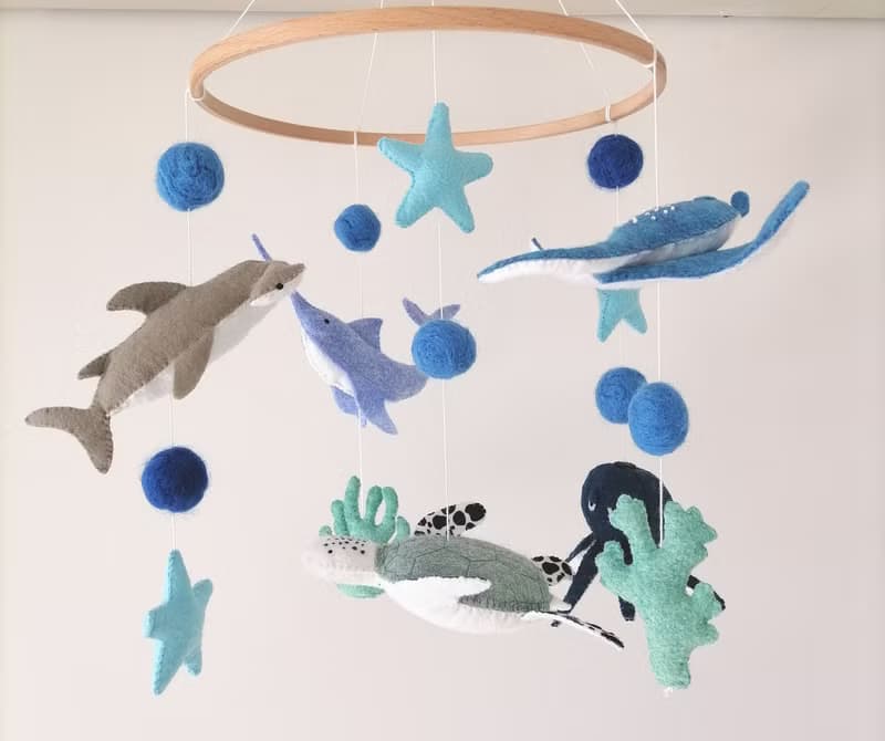 Ocean Mobile crib Boy Nursery decor, Felt Sea Animals Mobile crib,handmade Gift