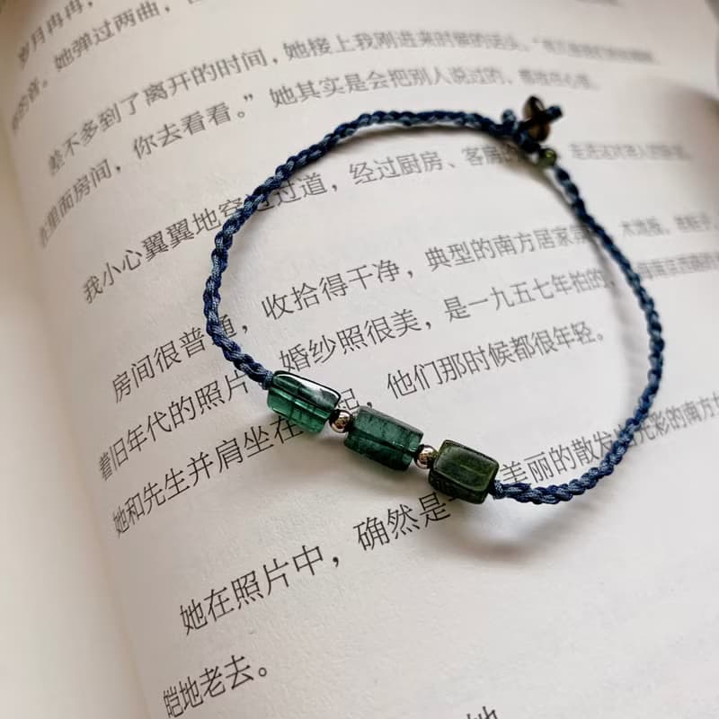 售完欣賞 等詩綠。天然綠碧璽復古轉運銀珠編織手繩 闢邪納福手鏈