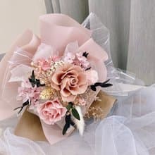 溫柔奶茶色 永生玫瑰網紗花束 生日花束 情人節花束