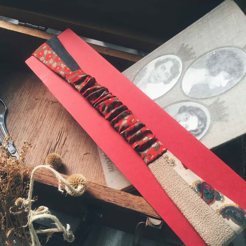 wabisabi日式四色配色交叉髮帶-碎花紅-交換禮物