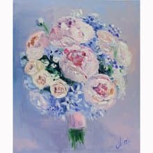 Peony Bouquet Painting Rose Original Wall Art Wedding Flower Oil Painting 12x10