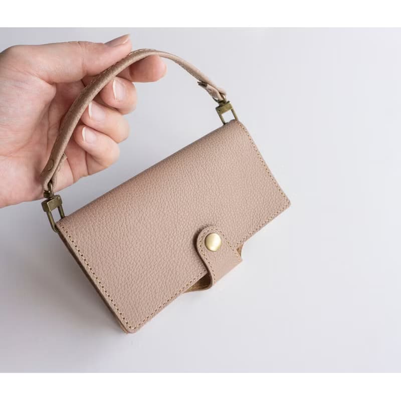 ストラップ ループ 【 シュリンクレザー 】 本革 レザー 手提げ ベージュ ナチュラル FS03K