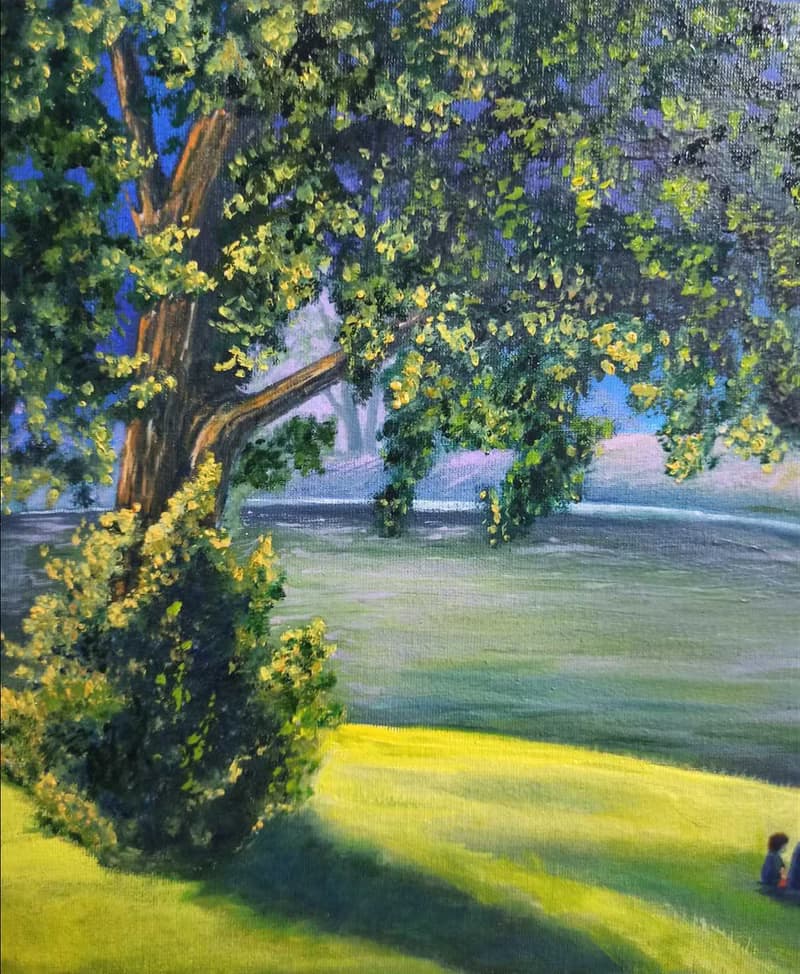 Original oil painting landscape old tree by river Riverside 30x50cm