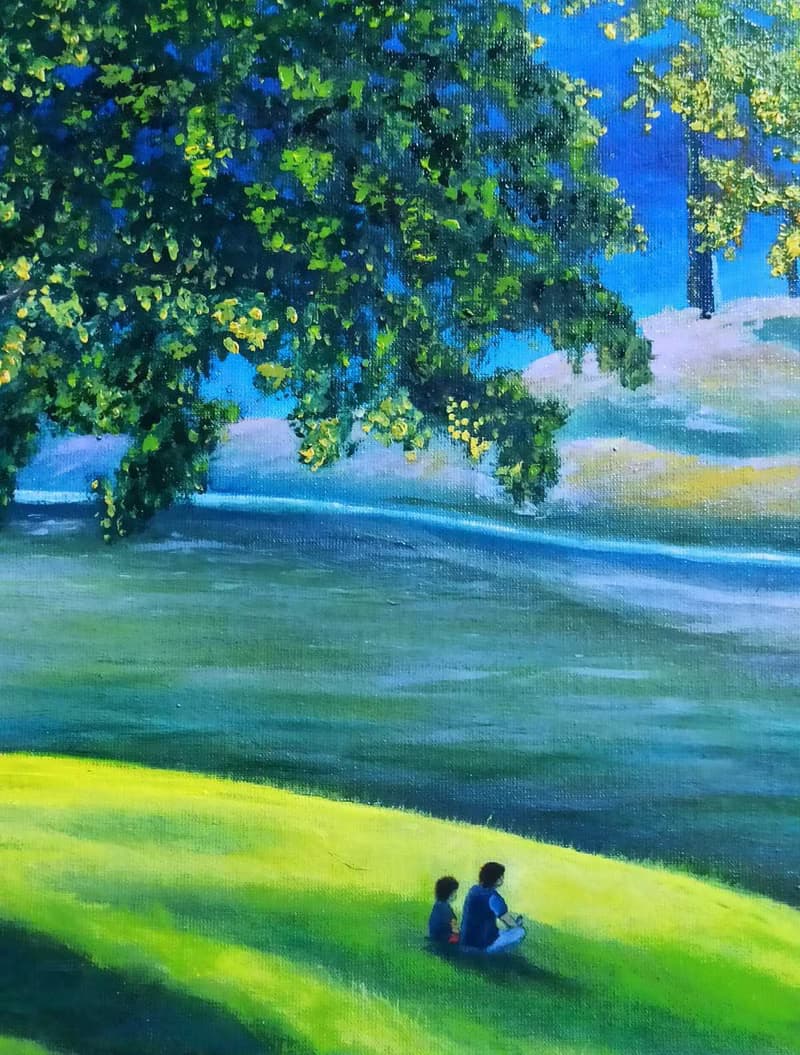 Original oil painting landscape old tree by river Riverside 30x50cm