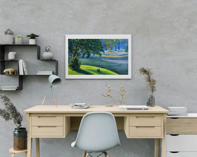 Original oil painting landscape old tree by river Riverside 30x50cm