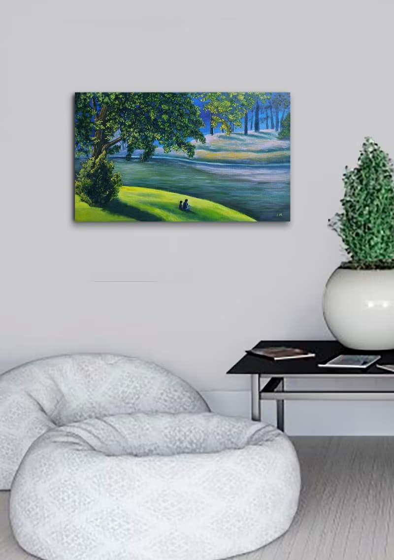 Original oil painting landscape old tree by river Riverside 30x50cm