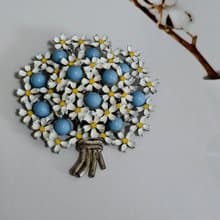 vintage jewelry 古董典雅琺瑯 勿忘我花束別針