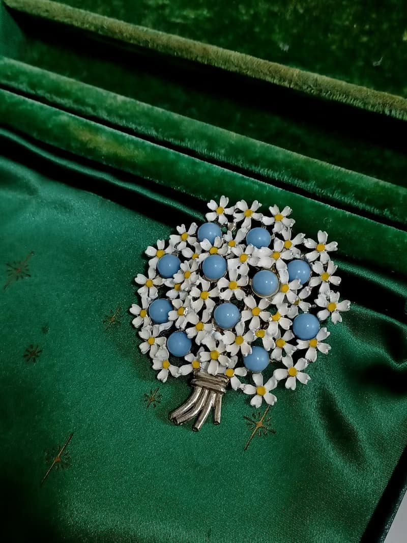 vintage jewelry 古董典雅琺瑯 勿忘我花束別針