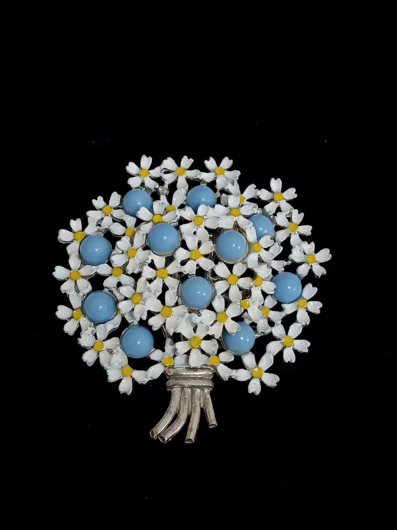 vintage jewelry 古董典雅琺瑯 勿忘我花束別針