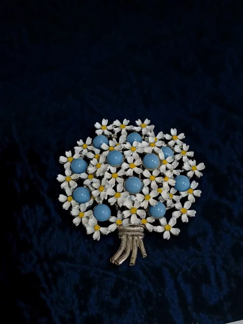 vintage jewelry 古董典雅琺瑯 勿忘我花束別針