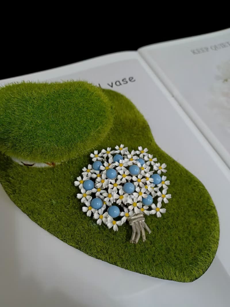 vintage jewelry 古董典雅琺瑯 勿忘我花束別針