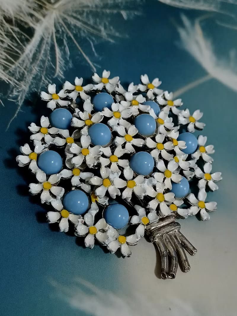 vintage jewelry 古董典雅琺瑯 勿忘我花束別針