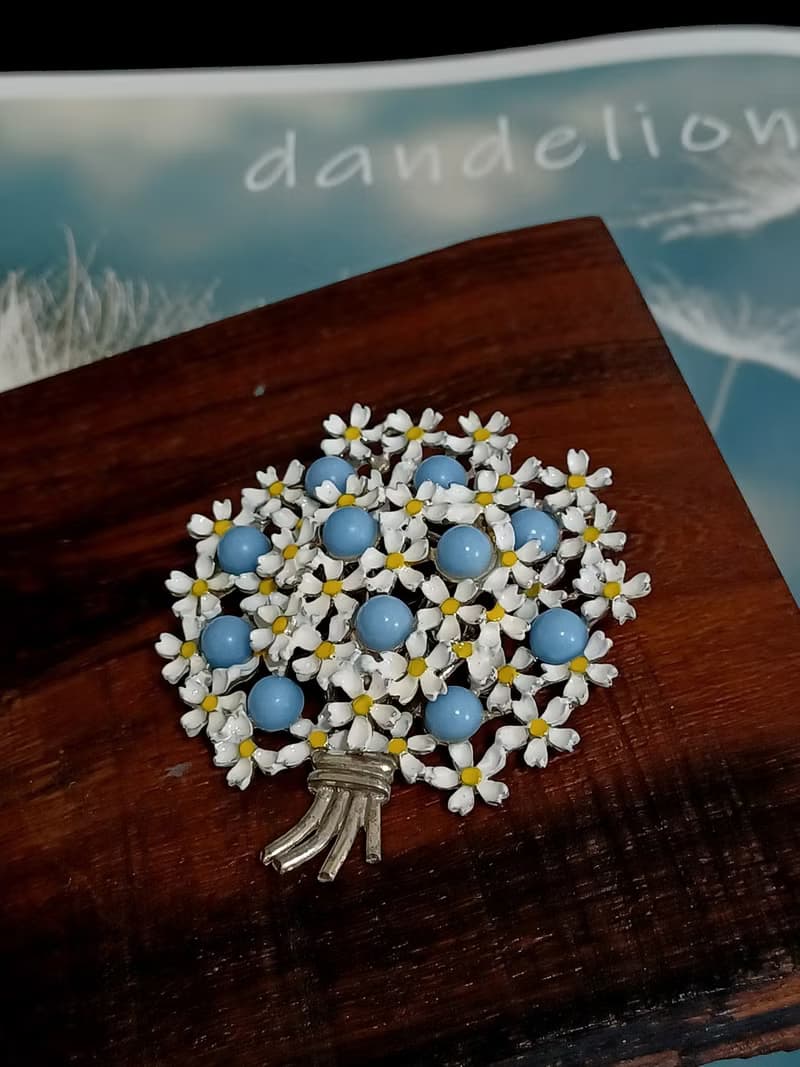 vintage jewelry 古董典雅琺瑯 勿忘我花束別針