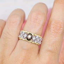 Natural Black Star Sapphire Ring Silver 925 adjustable rings