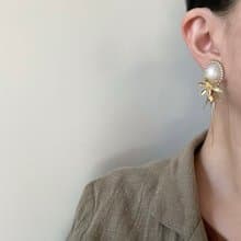 金色枝芽流蘇耳環 流光白