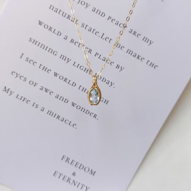 托帕石項鍊吊墜 鎖骨鏈 十一月生辰石天然石吊墜14k包金項鍊