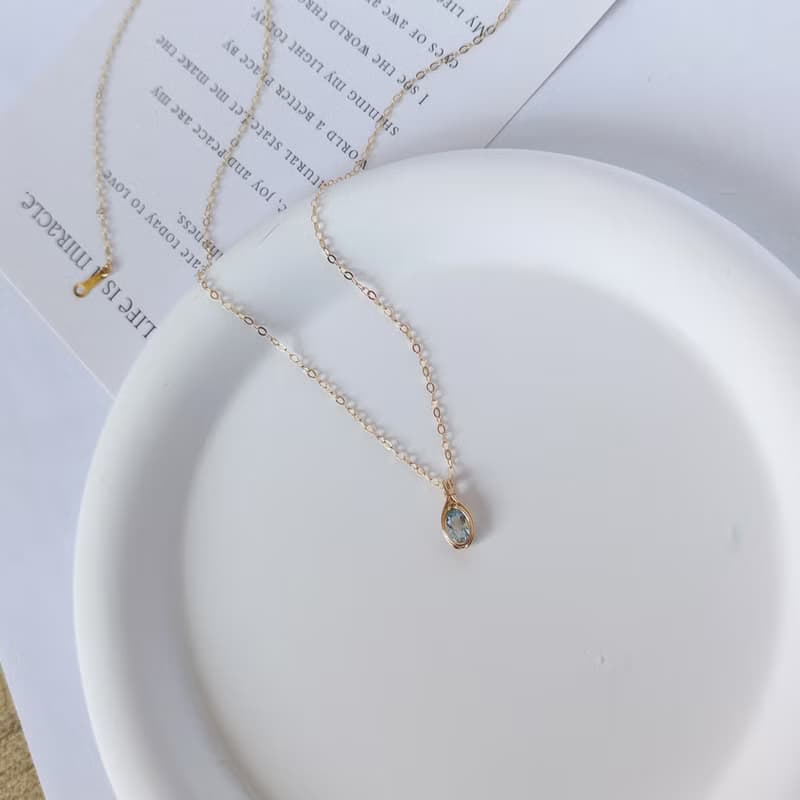 托帕石項鍊吊墜 鎖骨鏈 十一月生辰石天然石吊墜14k包金項鍊