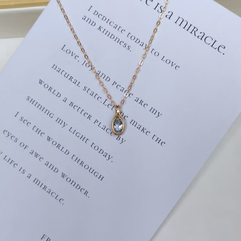 托帕石項鍊吊墜 鎖骨鏈 十一月生辰石天然石吊墜14k包金項鍊