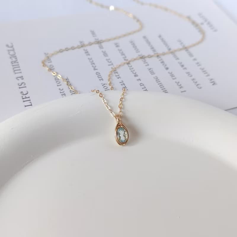 托帕石項鍊吊墜 鎖骨鏈 十一月生辰石天然石吊墜14k包金項鍊