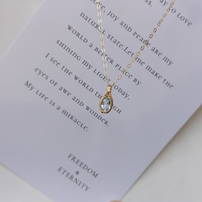 托帕石項鍊吊墜 鎖骨鏈 十一月生辰石天然石吊墜14k包金項鍊