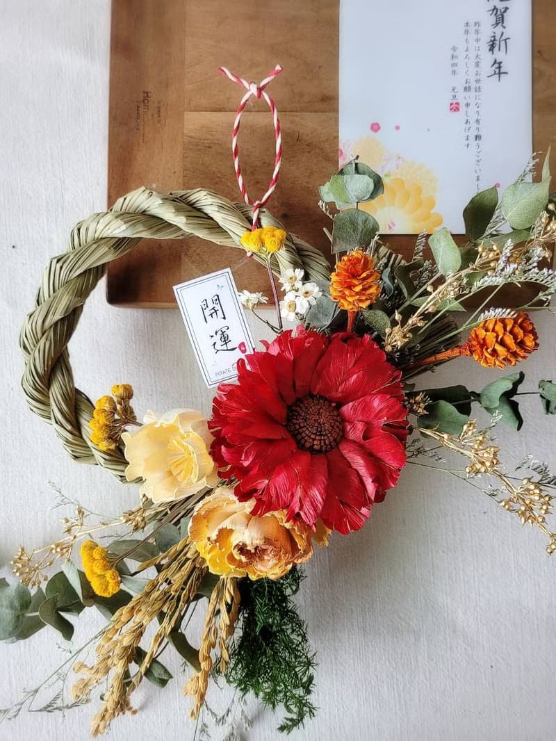海藏設計| 慶賀新春 乾燥花祈福大注連繩(正月飾り)。日式新年飾