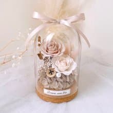 永生花玻璃盅-溫柔奶茶 l 不凋花玻璃盅 日本玫瑰 情人節禮物