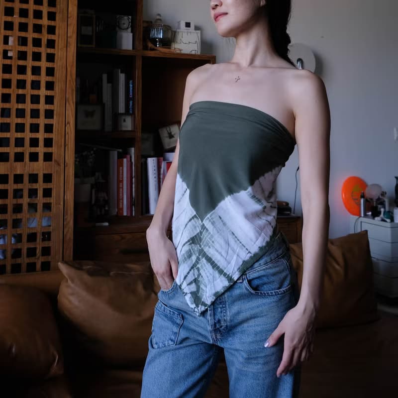 墨绿色扎染三角巾小可爱披肩 手工純棉棉绸方巾絲巾圍巾抹胸头巾