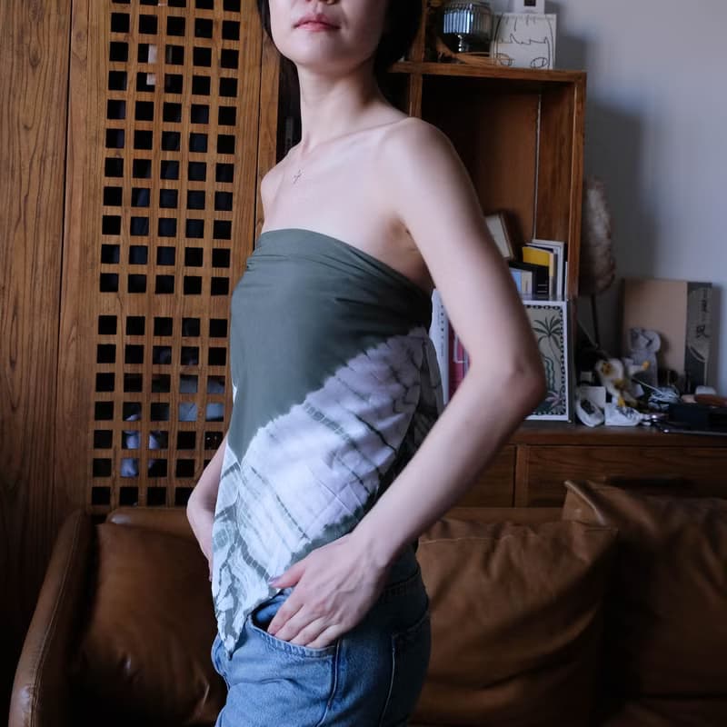 墨绿色扎染三角巾小可爱披肩 手工純棉棉绸方巾絲巾圍巾抹胸头巾