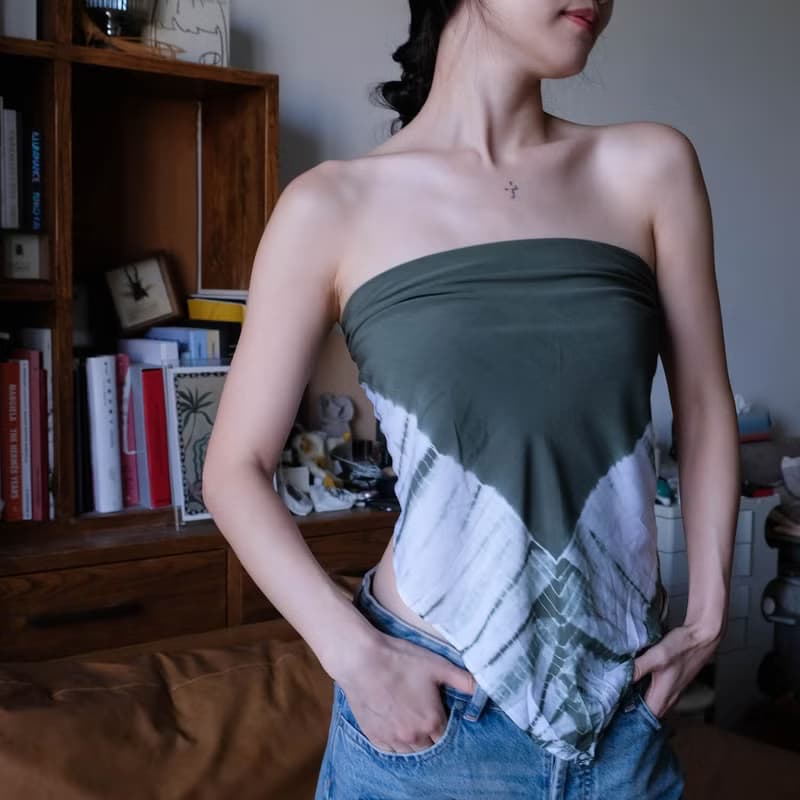 墨绿色扎染三角巾小可爱披肩 手工純棉棉绸方巾絲巾圍巾抹胸头巾