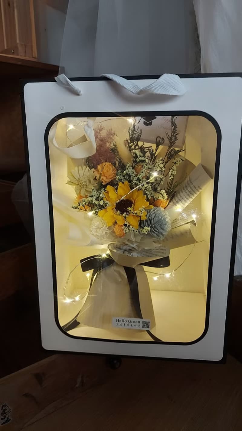 畢業向日葵提袋燈串花束 桌花 盆花 乾燥花 婚禮 禮物 情