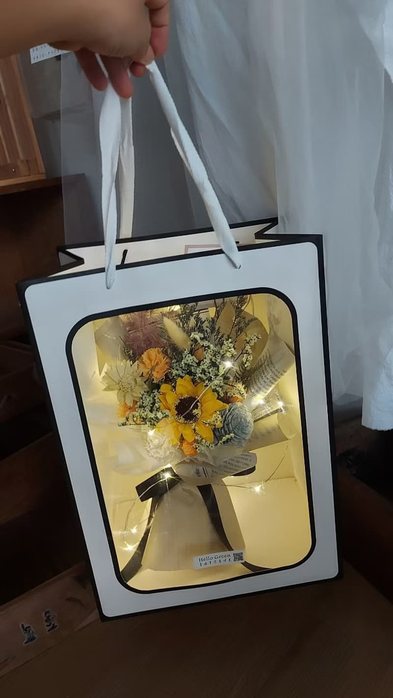 畢業向日葵提袋燈串花束 桌花 盆花 乾燥花 婚禮 禮物 情