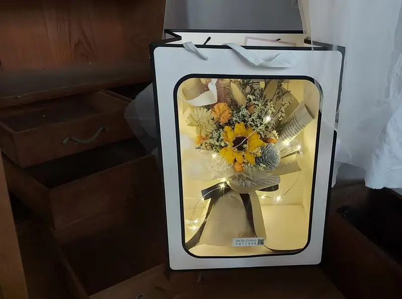 畢業向日葵提袋燈串花束 桌花 盆花 乾燥花 婚禮 禮物 情