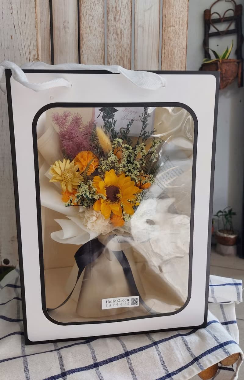 畢業向日葵提袋燈串花束 桌花 盆花 乾燥花 婚禮 禮物 情