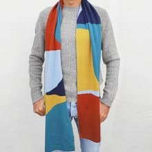 Play scarf in blue and green. Scarf for him or her made of pure merino wool.