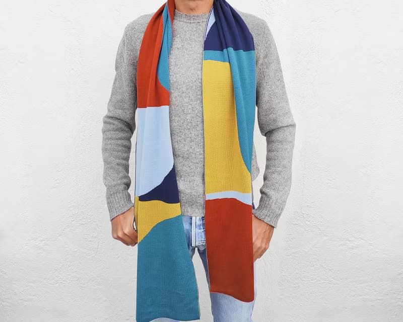 Play scarf in blue and green. Scarf for him or her made of pure merino wool.