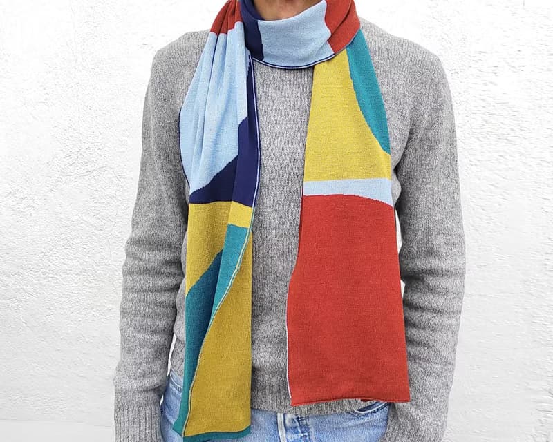 Play scarf in blue and green. Scarf for him or her made of pure merino wool.