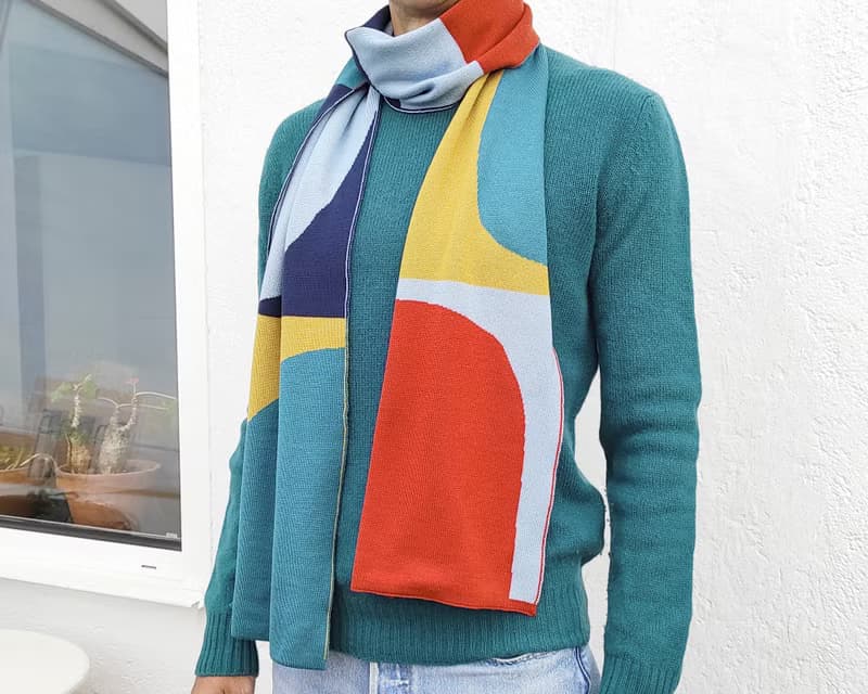Play scarf in blue and green. Scarf for him or her made of pure merino wool.