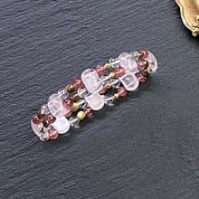 旺桃花愛情 旺人緣 貴人運- 粉晶x草莓晶x白水晶黃銅手排  手鍊