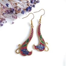 Vintage Jewelry 西洋古董飾品 捲曲花卉 景泰藍 耳勾 針式耳環