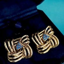 vintage jewelry  古董簍空四環萊茵夾式耳環