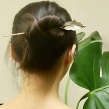 茶撥/葉子髮簪/ 純銀茶席道具/純銀髮簪