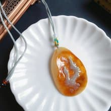 天然緬甸玉翡翠 黃翡 手工雕 禪 悟道 隨行 項鍊 翡翠原皮 禮物