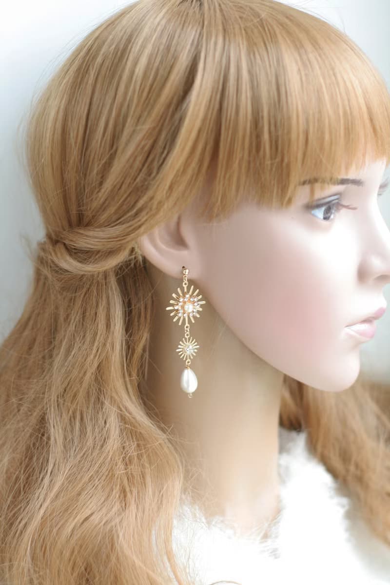 Star Celestial Earrings Pearl Gold Earrings Star Jewelry Bridal Earrings Clip-on