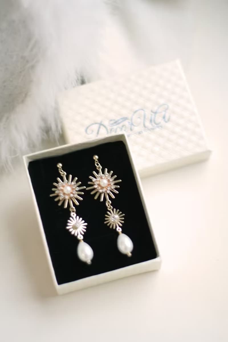 Star Celestial Earrings Pearl Gold Earrings Star Jewelry Bridal Earrings Clip-on