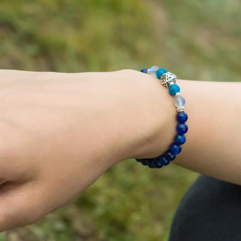 藍晶石925純銀手鍊 | 深邃藍色貓眼 | 天然水晶磷灰石拉長石手鏈