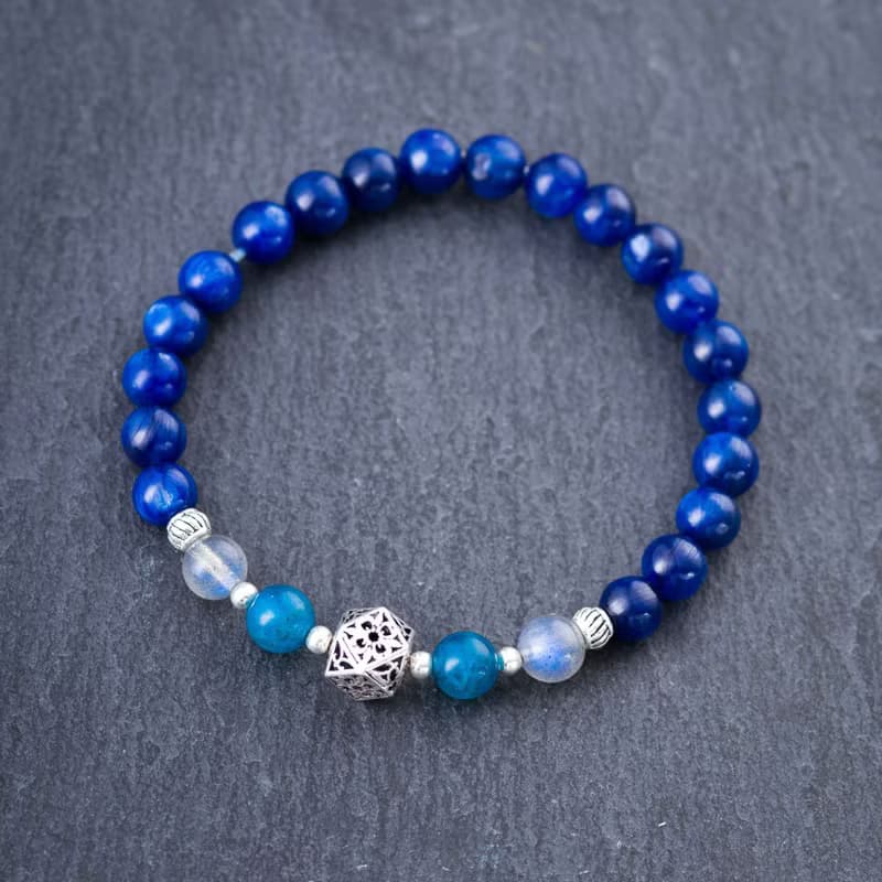 藍晶石925純銀手鍊 | 深邃藍色貓眼 | 天然水晶磷灰石拉長石手鏈