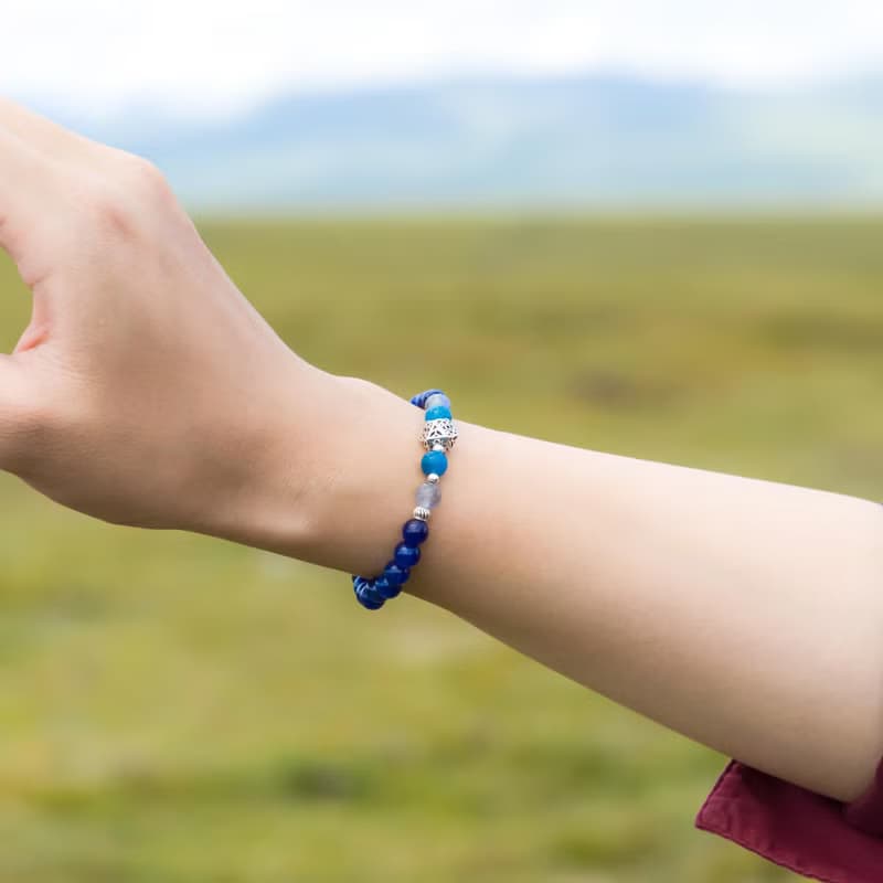 藍晶石925純銀手鍊 | 深邃藍色貓眼 | 天然水晶磷灰石拉長石手鏈