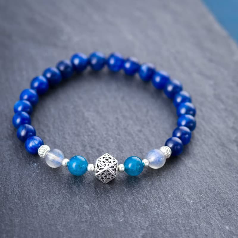 藍晶石925純銀手鍊 | 深邃藍色貓眼 | 天然水晶磷灰石拉長石手鏈